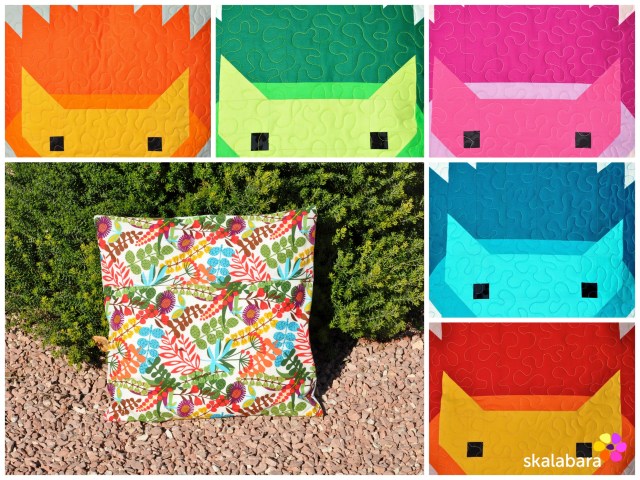 hedgehog parade pillow covers collage detail and back - skalabara