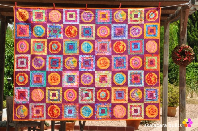 magenta and gold flowers quilt - skalabara quilts