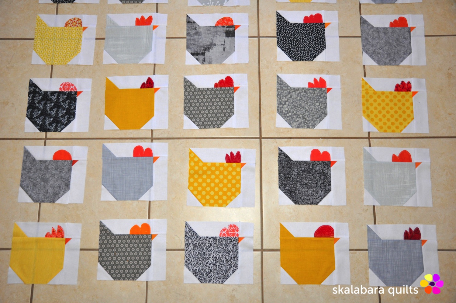 wip - chicken quilt throw 1 - skalabara quilts