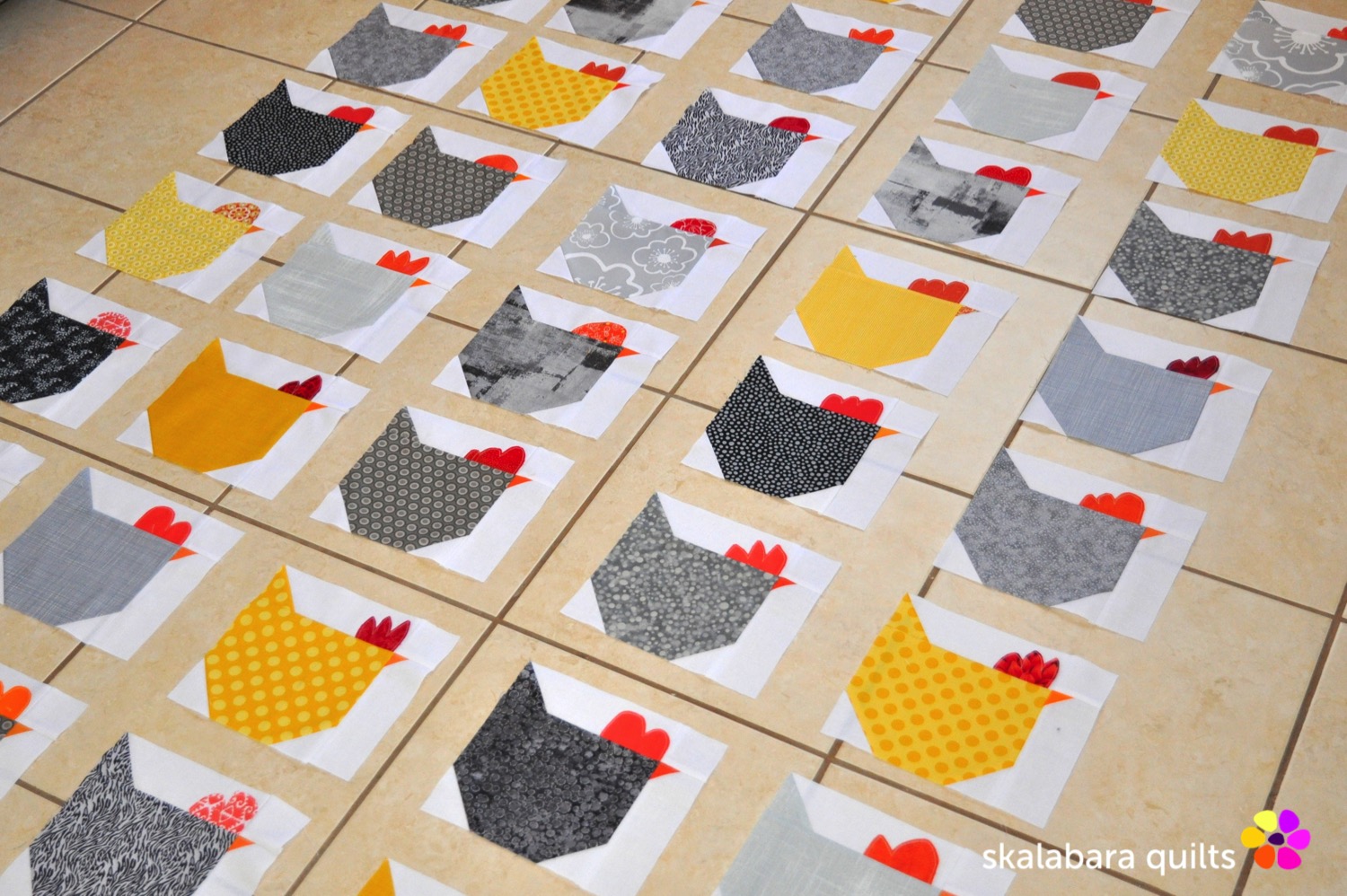 wip - chicken quilt throw 3 - skalabara quilts