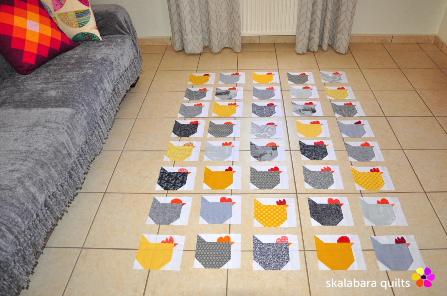 wip - chicken quilt throw - skalabara quilts